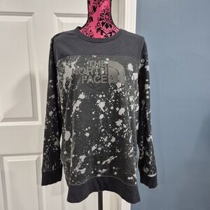 North Face Sweatshirt Womens XXL Black Gray Paint Splatter Crewneck Fleece
